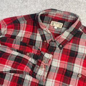 Duluth Trading Co Mens Button Down Shirt 3XL Red, Black, Gray Plaid Long Sleeve
